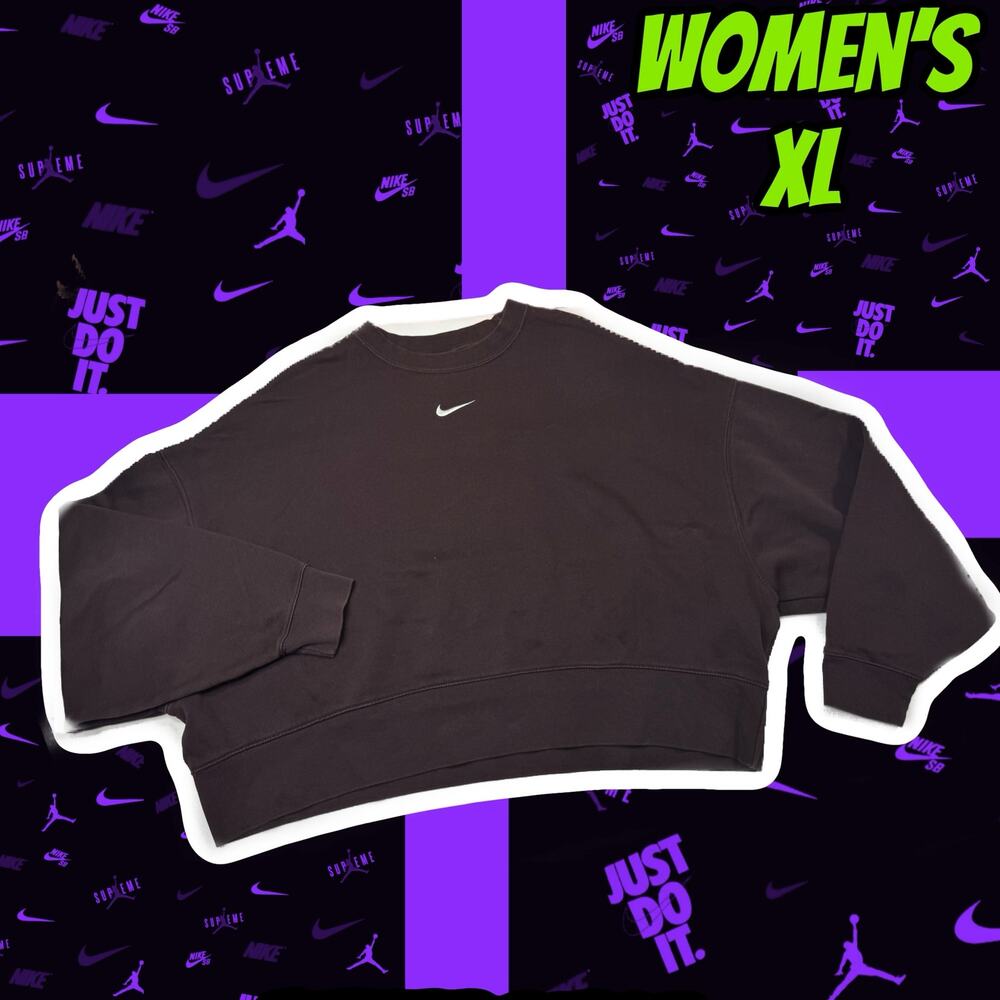 Nike Womens Sportswear Phoenix Fleece Sweatshirt Embroidered Logo Large Purple